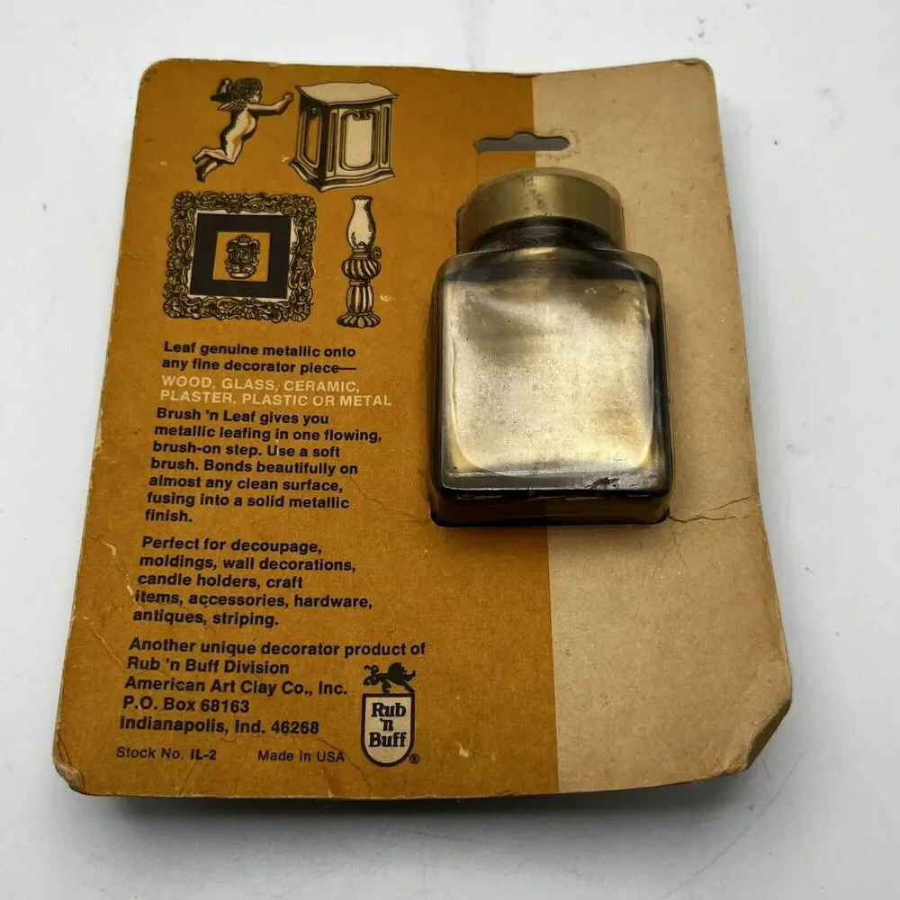 Vintage Brush N Leaf Antique Gold Metallic Paint 1 Oz Made In USA Rub N Buff NOS - Picture 11 of 16
